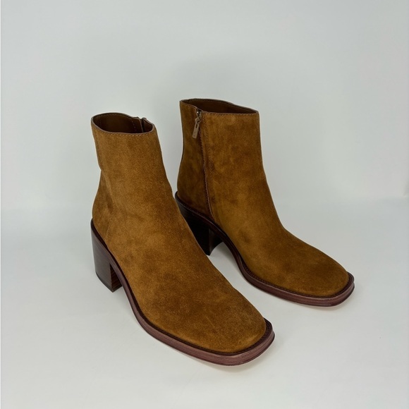 EUC Loeffler Randall Blakely Square Toe Mid Heel Boot in Cacao Tan Brown Suede 9 - Picture 3 of 12